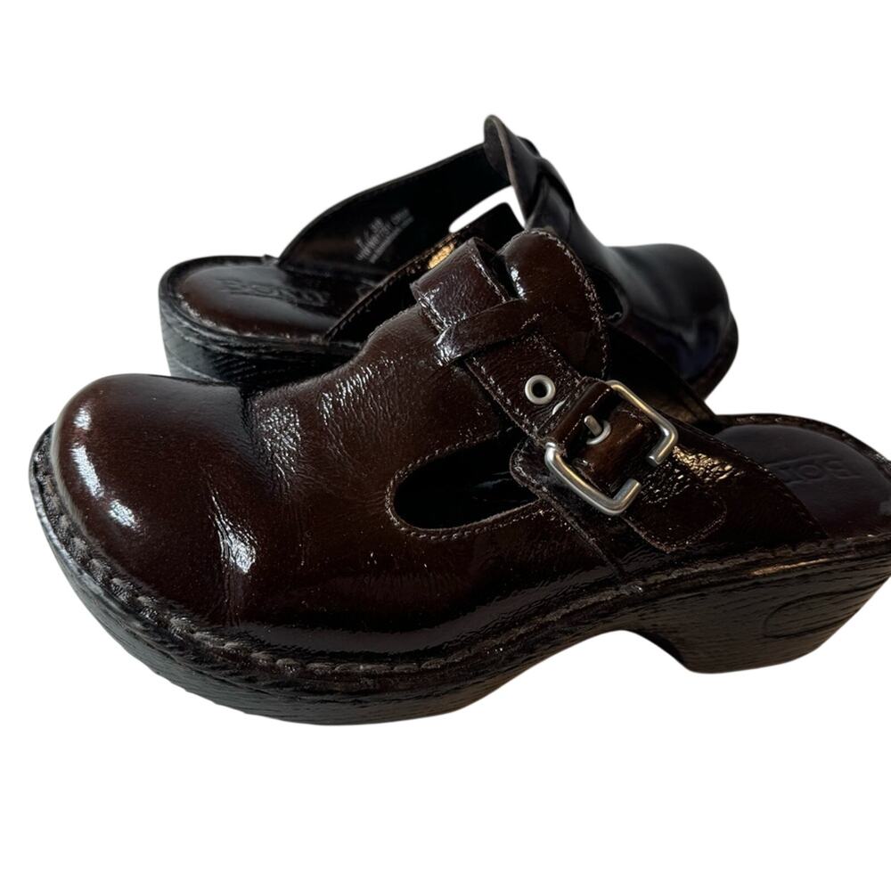 New $125  Born Della Womens 7 Chocolate Brown Patent Leather Mule Clogs Boho Y2k